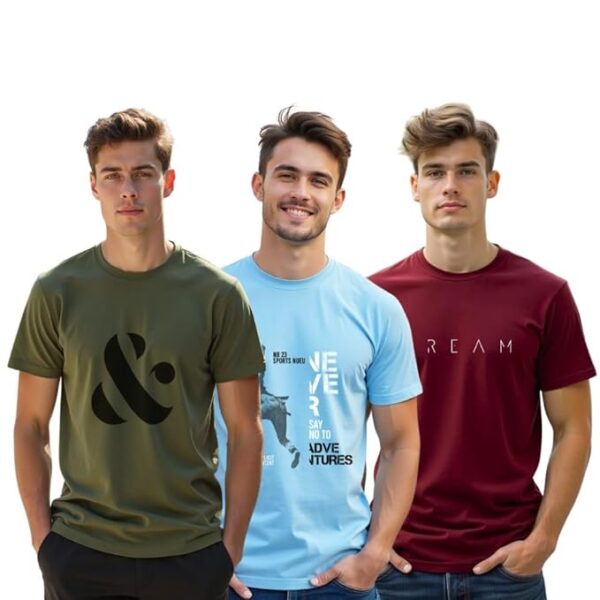 nobero men's graphic printed regular fit cotton t shirt (pack of 3)